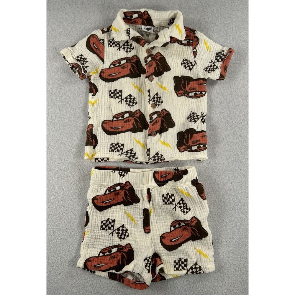 Disney Cars Lightning McQueen Gauze Shorts & Button Up Shirt Set Baby Boys 2T